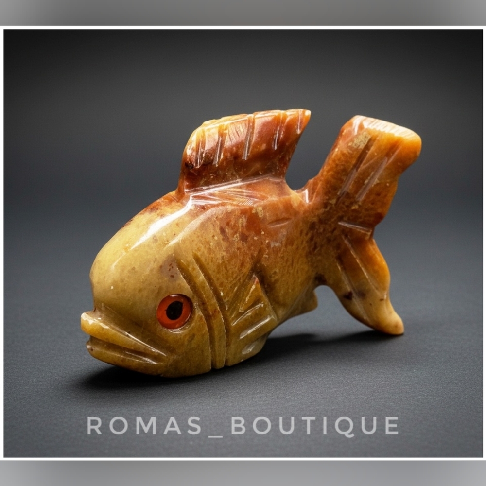 Handcrafted Stone Fish Figurine - Brown and Tan